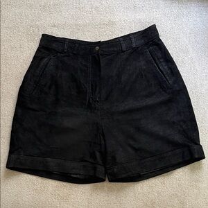 German Vintage High Waist Lined Black Leather Suede Women's Shorts
